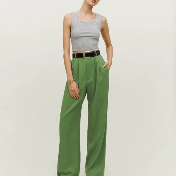 Reformation Pants - Reformation Mason Green Wide-Leg Trousers